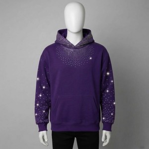 Sudadera con Capucha de Alta Calidad para Hombre, Color Morado con Pedrería, Corte Regular, Informal, Tejida, con Diseño de Puntos Brillantes, Ropa Urbana para Otoño - Product Image 1