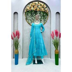 ชุดเดรสทำงานลายดอกจอร์เจียเจ็ตแฟชั่นพร้อมท้องฟ้า Dupatta - Product Image 1