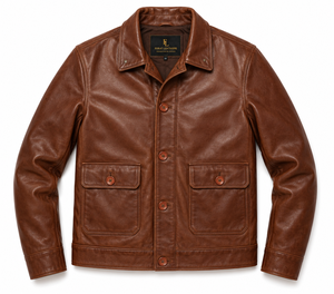 Chaqueta Bomber de Cuero Marrón Columbus para Hombre, Informal, de Invierno, Resistente al Viento, Transpirable, de Secado Rápido, Ecológica, Antibacteriana, con Bordado - Product Image 1