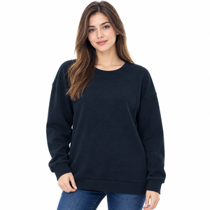 Sweat-shirt uni à col rond pour femme, coupe ample, manches longues, poignets côtelés, pull décontracté, style streetwear, vente en gros, fournisseur OEM - Product Image 2