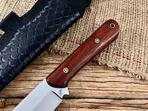 Cuchillo de Bushcraft de Hoja Fija EDC de Acero 12c27 Personalizado, Mango de Madera Padouk, Funda de Cuero, OEM, Espiga Completa, para Caza y Camping - Product Image 2