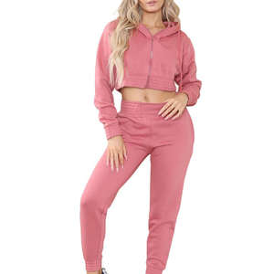 Sweat-shirt à capuche court rose pour femme, coupe slim décontractée, en molleton doux et respirant, idéal pour le quotidien, haut tendance - Product Image 1