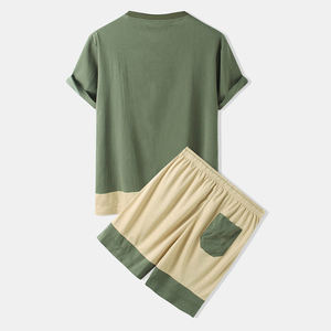 เสื้อยืดและกางเกงขาสั้นฮิปฮอปแฟชั่นใหม่คุณภาพสูงสำหรับผู้ชาย ชุดลำลองผ้าฝ้ายโอเวอร์ไซส์ เสื้อยืดและกางเกงขาสั้นผู้ชายแบบเซ็ต - Product Image 2