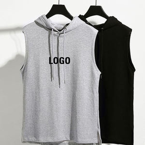 Custom Print <b>Plain</b> High Quality Cotton Workout Hooded Tank Tops Bodybuilding Muscle Sleeveless Gym <b>Hoodies</b> <b>Men</b> - Product Image 1