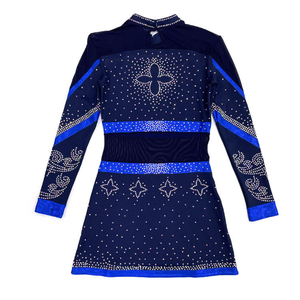 Conjunto de animadora azul bicolor con estampado de estrellas, top de malla de manga larga y falda para el rendimiento de equipos de animación, uniformes para mujer - Product Image 3