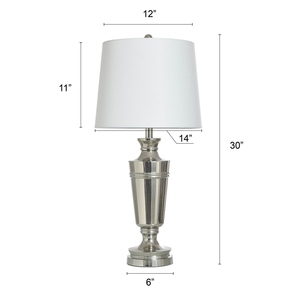 Sleek design Polished Chrome <b>Table</b> Lamp Elegant <b>Bedside</b> Nightstand Light White Fabric Shade Modern Metal Desk Lamp Bedroom Hotel - Product Image 2