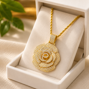 Collier pendentif breloque fleur de rose plaqué or blanc, serti de moissanite VVS1, bijoux hip-hop, cadeau - Product Image 6