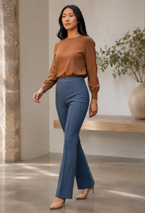 Pantalones Elegantes de Cintura Alta y Pierna Ancha, Color Sólido, Satinados, para Mujer, Largos, Antiarrugas - Product Image 2