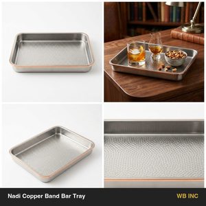 Bandeja de Barra Hecha a Mano de Acero Inoxidable SS304 de 35 cm con Borde de Cobre Satinado, Bandeja Nadi con Banda de Cobre para Decoración del Hogar, Hoteles, Bodas, Mesa, Regalo - Product Image 6