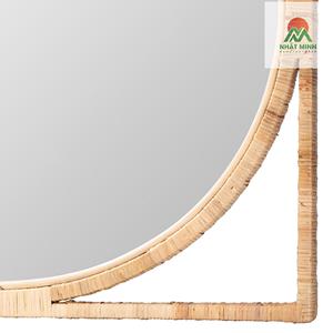 Espejo central redondo fabricado con ratán natural, madera de caoba y madera de ingeniería. Puede ser montado en la pared. - Product Image 2