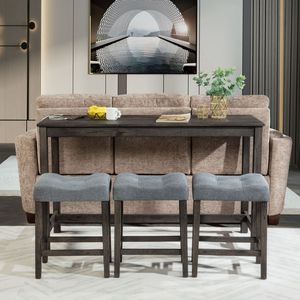 Set tavolo da Bar grigio scuro 4 pezzi con sedie presa di corrente e sgabelli imbottiti per soggiorno e sala da pranzo per uso dietro il divano - Product Image 2