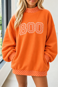 Comprar al por mayor Sudadera oversize naranja para mujer con manga farol, patchwork a cuadros, cuello simulado, de punto de algodón, para otoño - Product Image 6