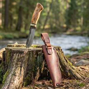 Cuchillo utilitario SHARP POINT TRADES con hoja de acero de punta curva, filo recto, mango de madera y funda de cuero, 6.7 pulgadas de longitud total, para bricolaje - Product Image 2