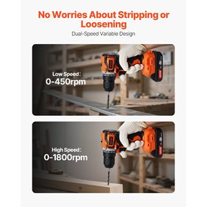 Perceuse-visseuse sans fil 1/2 pouce avec mandrin métallique, moteur sans balais, double vitesse variable, batterie au lithium et chargeur - Product Image 3