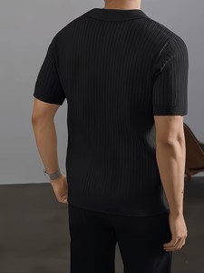 Men's Black Solid Knitted Viscose/Cotton <b>Short</b> Sleeve for Shirt Casual Breathable Quick Dry Regular Fit <b>Old</b> Money Style - Product Image 2