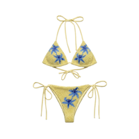 Tweedelig bikini-set met fruitmotief, oranje kleur, kralenborduurwerk, halternek en veterstijl, dames strandkleding
