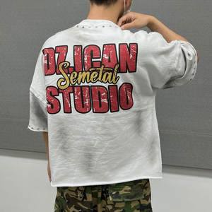 เสื้อยืดผู้ชายทรงปกติ คุณภาพสูง ผ้าฝ้าย 100% สตรีทแวร์ ลายกราฟิกแบบทำเก่า ระบายอากาศได้ดี แห้งเร็ว น้ำหนักมาก สั่งทำได้ - Product Image 5