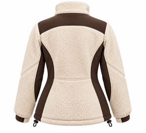 <b>Women's</b> <b>Cream</b> Sherpa <b>Fleece</b> Jacket Bonded Softshell Side Panels Dual Slanted Chest Zippers Adjustable Cuffs B2B Supply OEM - Product Image 2
