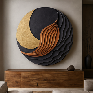 Sculpture murale ronde en bois sculptée à la main, relief ondulé, art mural moderne, décoration organique, art mural en bois sculpté à la main, sculpture abstraite - Product Image 2