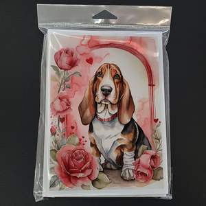 Lunatique Basset Hound Valentine Roses A7 Taille 5x7 Cartes de voeux vierges Lot de 8 avec enveloppes pour notes et messages - Product Image 3