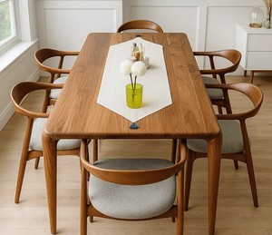 Ensemble de salle à manger en bois massif de style mid-century modern, chaises rembourrées confortables, 6 chaises, meubles durables pour appartement, hôtel - Product Image 3