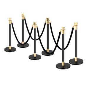 Forniture Alberghiere e Accessori per Saloni: Barriere per il Controllo della Folla (6 pz) con 4 Corde in Velluto Nero e Pali in Acciaio Inossidabile - Product Image 1