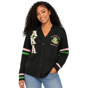 เสื้อคาร์ดิแกนสีดำแบบ Varsity สำหรับผู้หญิง ติดกระดุมด้านหน้า ถักนิตติ้ง แฟชั่นเสื้อแจ็คเก็ตตัวอักษร สไตล์ลำลองแบบ Preppy เสื้อคลุมตัวนอก ขายส่ง - Product Image 1