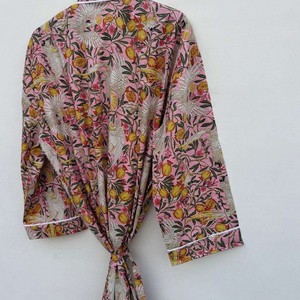 Bata Kimono de Algodón con Estampado Floral para Mujer, Bata de Baño Roja Estilo Boho, Kimono Ligero de Verano, Ropa de Playa, Bata Informal - Product Image 2