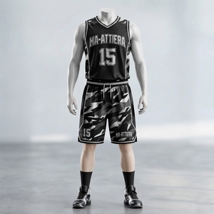 Ma-Attiera Black Gray <b>Camo</b> Basketball Jersey <b>Shorts</b> Set Sublimation Print Breathable Mesh Uniform <b>Men</b> Adult OEM - Product Image 1