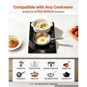 Placa de Cocina Eléctrica Portátil de 12 Pulgadas con 2 Quemadores, 1800W, 120V, Vitrocerámica, Integrada, Radiante, para el Hogar - Product Image 6