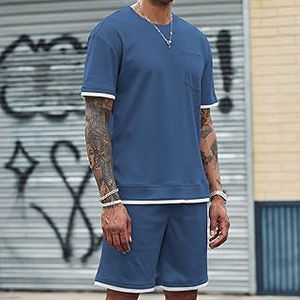 Conjunto de Camiseta y Pantalones Cortos Casuales de Moda Urbana para Hombre, con Logotipo Impreso Personalizado, 100% Algodón Transpirable, Talla Grande, Dos Piezas para Verano - Product Image 3