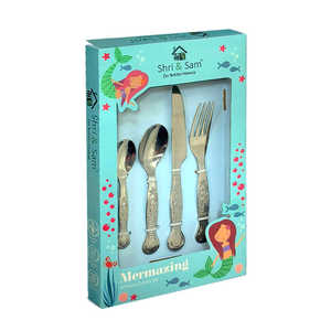Mermaid-Themed <b>Stainless</b> <b>Steel</b> <b>Cookware</b> <b>Set</b> 4 PCS Kids Cutlery for Younger Children - Product Image 3