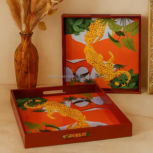 ถาดไม้เคลือบเงา MDF สี่เหลี่ยมพิมพ์ลายเสือชีตาห์ทำด้วยมือสำหรับการเสิร์ฟอาหารหรือการแสดงที่บ้าน - Product Image 5