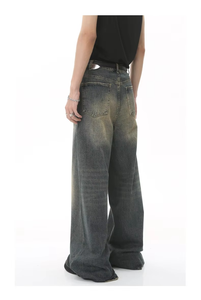 Pantalon en jean délavé coupe ample décontracté pour homme à prix abordable, imprimé, jambe large, vente en gros - Product Image 5
