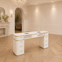Meubles de salon de manucure de luxe modernes avec collecteur de poussière, table de manucure en marbre, étagère de présentation, ensemble de chaise pour salon et technicien