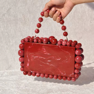 Luxury <b>handmade</b> red resin clutch bag with beaded handle for women evening party wedding designer hard case handbag - Product Image 1