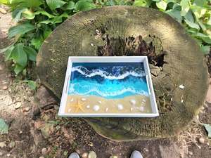 Bandeja de Resina con Diseño de Playa, Bandeja para Servir con Ondas del Océano, Estrellas de Mar y Conchas Marinas, Decoración Costera - Product Image 4