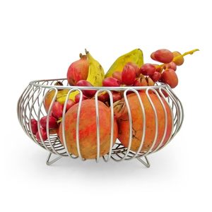 Modern Stainless Steel Wire Fruit Bowl with Pedestal Base – Decorative Metal <b>Basket</b> for Kitchen Countertop, Dining <b>Table</b> - Product Image 6
