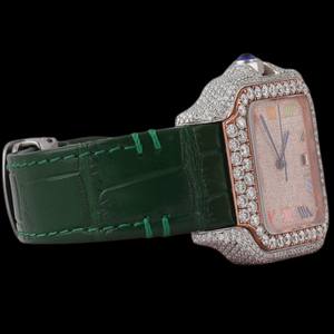 Wholesale Price Green Color Leather Band <b>Square</b> Dial Multi Color Roman Numerals Moissanite Diamond Unisex Affordable Price <b>Watch</b> - Product Image 5