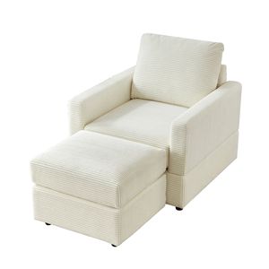Chaise Longue Classica in Velluto a Coste Beige, Comodo Divano con Poggiapiedi per Soggiorno - Product Image 3