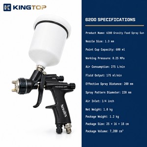 Pistolet à peinture à alimentation par gravité 6200 avec gobelet pour la retouche automobile et les revêtements généraux - Product Image 2