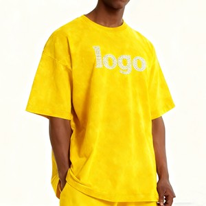 เสื้อยืดพิมพ์ลายโอเวอร์ไซส์สไตล์วินเทจ ล้างสีแบบแอซิด พร้อมโลโก้ประดับคริสตัล รับผลิตตามสั่งขายส่งสำหรับผู้ชาย - Product Image 6