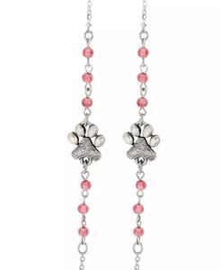 Collana con perline acriliche rosa rotonde a forma di zampe di cane color argento |   2028 - Product Image 2