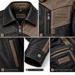 Chaqueta de Cuero Negra y Marrón Desgastada para Hombre, Estilo Motero Occidental, Abrigo Exterior de Cuero Genuino, OEM Personalizado - Product Image 6