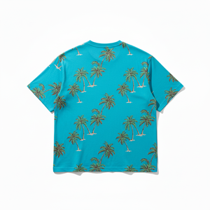 Men's Blue Palm <b>Tree</b> Print Short Sleeve T-Shirt O-Neck Regular Fit Casual Jersey Cotton Shirt - Product Image 5