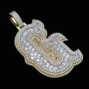 Custom Baguette <b>Initial</b> Letter Pendant Moissanite Diamond 925 Sterling <b>Silver</b> Gold Plated Iced Out Hip Hop <b>Necklace</b> Personalized - Product Image 1