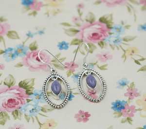Pendientes Colgantes Hechos a Mano de Plata de Ley 925 con Charoita, Estilo Marquesa, Bohemio Vintage, Regalo de Joyería Elegante de Diseñador para Mujer/Mamá - Product Image 6