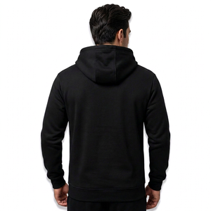 Sweat-shirt à capuche en molleton noir pour homme, coupe classique, couleur unie, pull décontracté avec poche, vêtement d'automne - Product Image 2