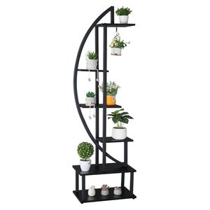 Supporto per Piante a Mezzaluna in Ferro e Legno per Arredo Giardino, Balcone, Patio o Prato - Product Image 4