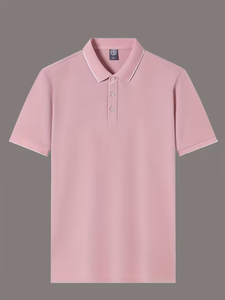 Men's Pink Short Sleeve Polo Shirt Cotton Oxford Fabric Breathable Casual Design Button Front Regular Fit - Product Image 2